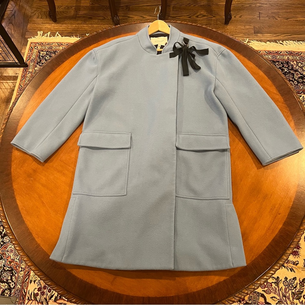 10 Crosby Derek Lam Sky Blue Cape Coat with Black Detail - Picture 4 of 16